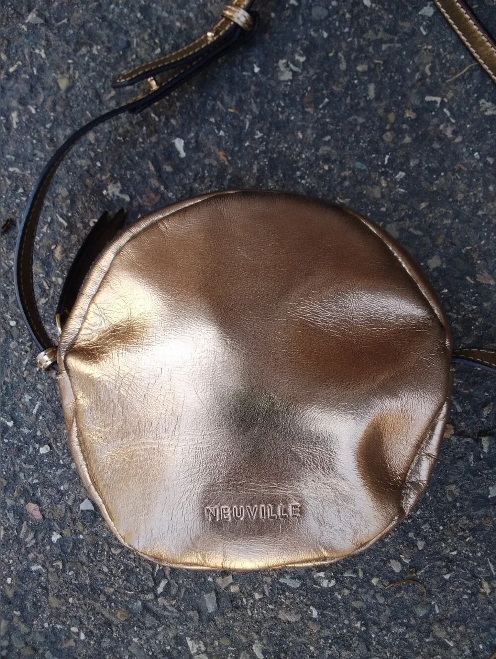 Neuville Rondo Purse Leather Metallic Anthropologie Gold Round Crossbody Bag 8